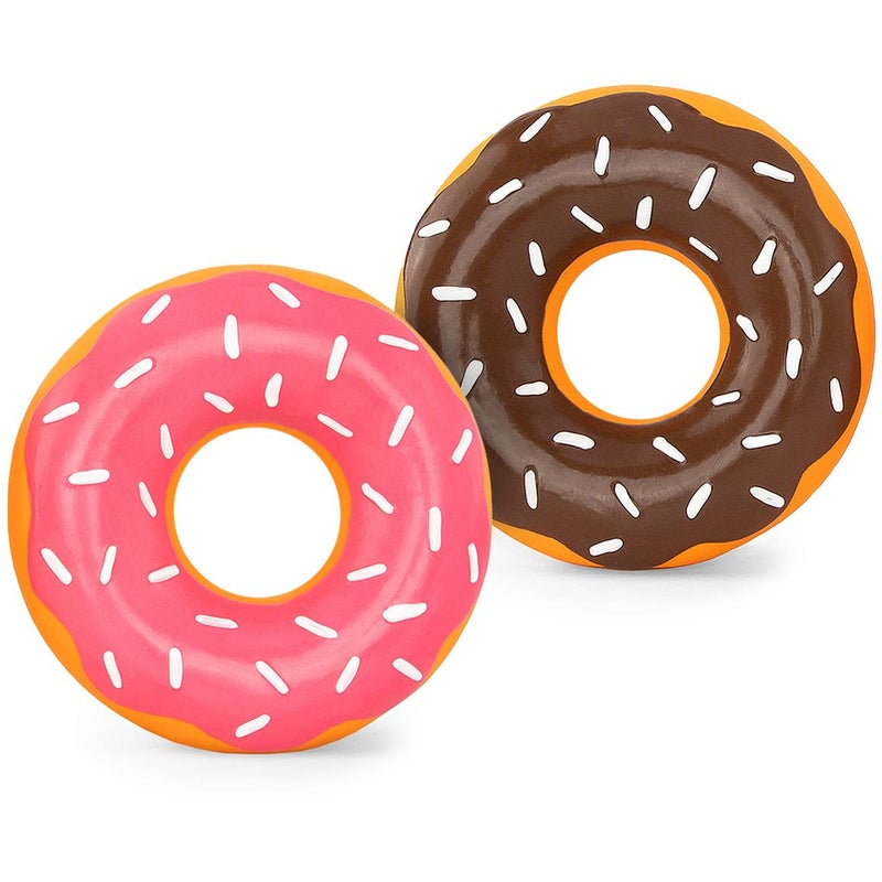 ZippyPaws Latex Donutz - Dog Chew Toy, Durable Latex Rubber Chew Ring Toy, Puppy Teething Toys, Tough & Squeaky Toys for Small & Medium Dogs, Flexible Latex Material - Chocolate & Strawberry, 2 Pack - Image 1